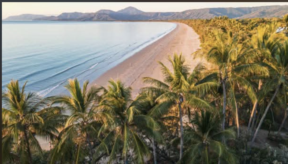 Four Mile Beach and the palms at Port Douglas from above